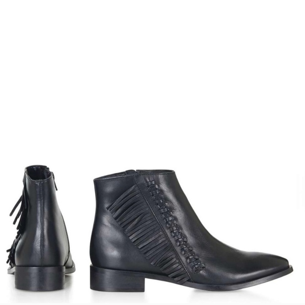 TOPSHOP - boots, booties, black with fringe